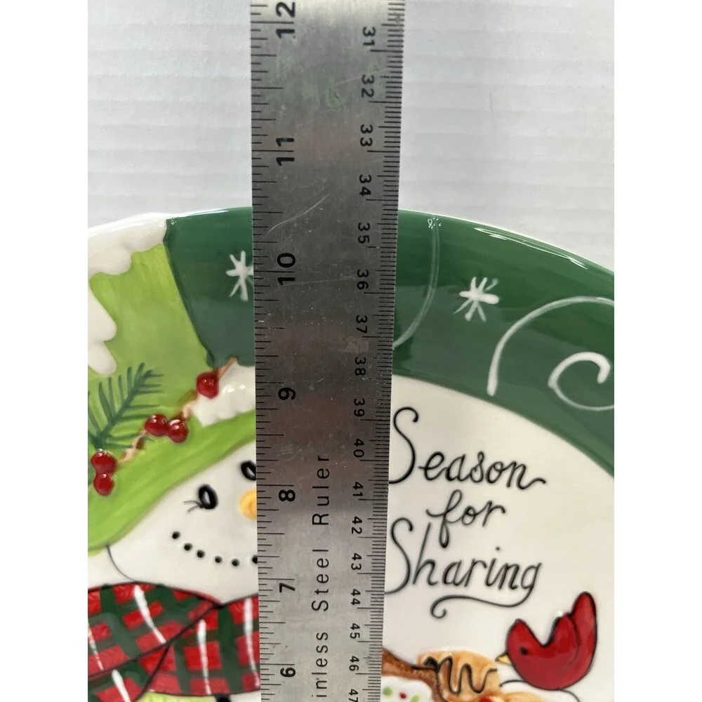 FITZ & FOYD Platter Holly Hat Snowman Christmas Wishes Embossed Cookie Tray